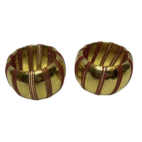 Christmas Holiday Napkin Rings Gold And Red Pair Set of 2 - Picture 1 of 4